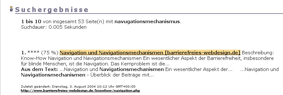 Suchergebnis mit richtigen Treffern trotz Tippfehlers ("Navigationsmechanismus")