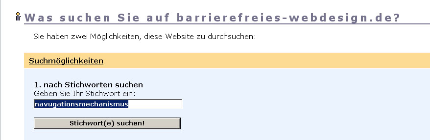 Beispiel einer phonetischen Suchfunktion: Tippfehler bei der Eingabe ("navugationsmechanismus")