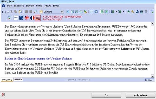 Text im Editor ohne Markierungen