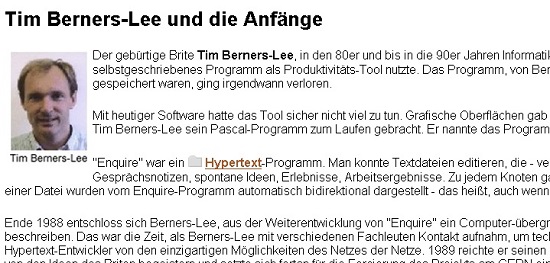 Fließtext mit einer Hervorhebung mit gefettetem Text und Links mit Symbol, Fettung, Unterstreichung und rote Farbe.