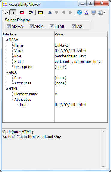 Screenshot des Accessibility Viewers