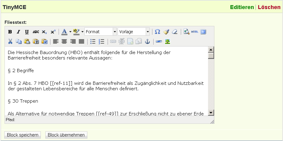 Der TinyMCE Editor mit einer typischen Werkzeugleiste zur Textverarbeitung