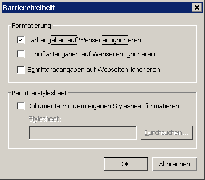 Eingabehilfen im Internet Explorer 7, Farbangaben werden ignoriert