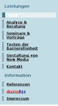 Zwei vertikal angeordnete Navigationsleisten mit vorangestellten, sichtbaren Bezeichnungen
